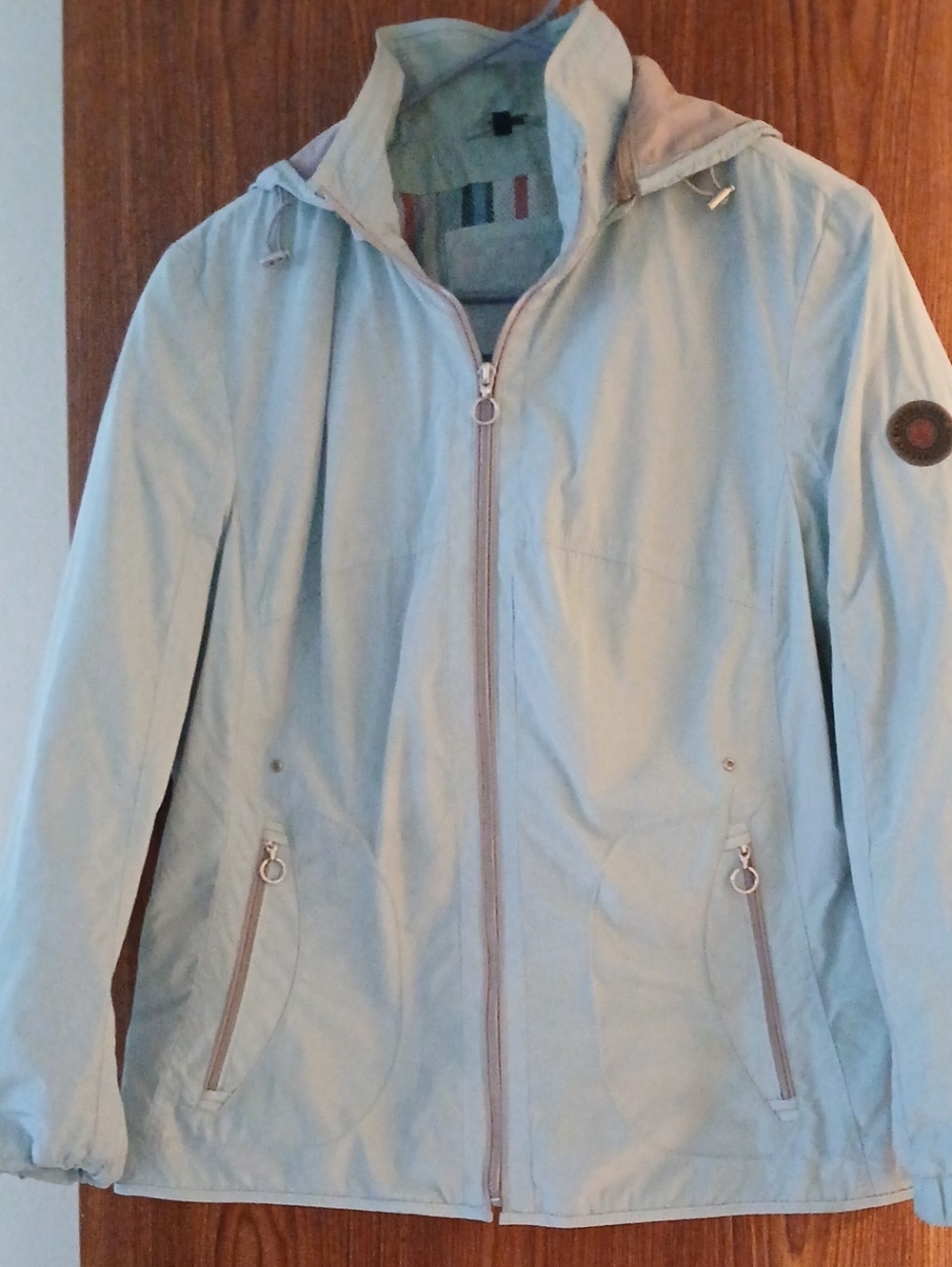 Women's Light Blue Hooded Zip Utility Jacket